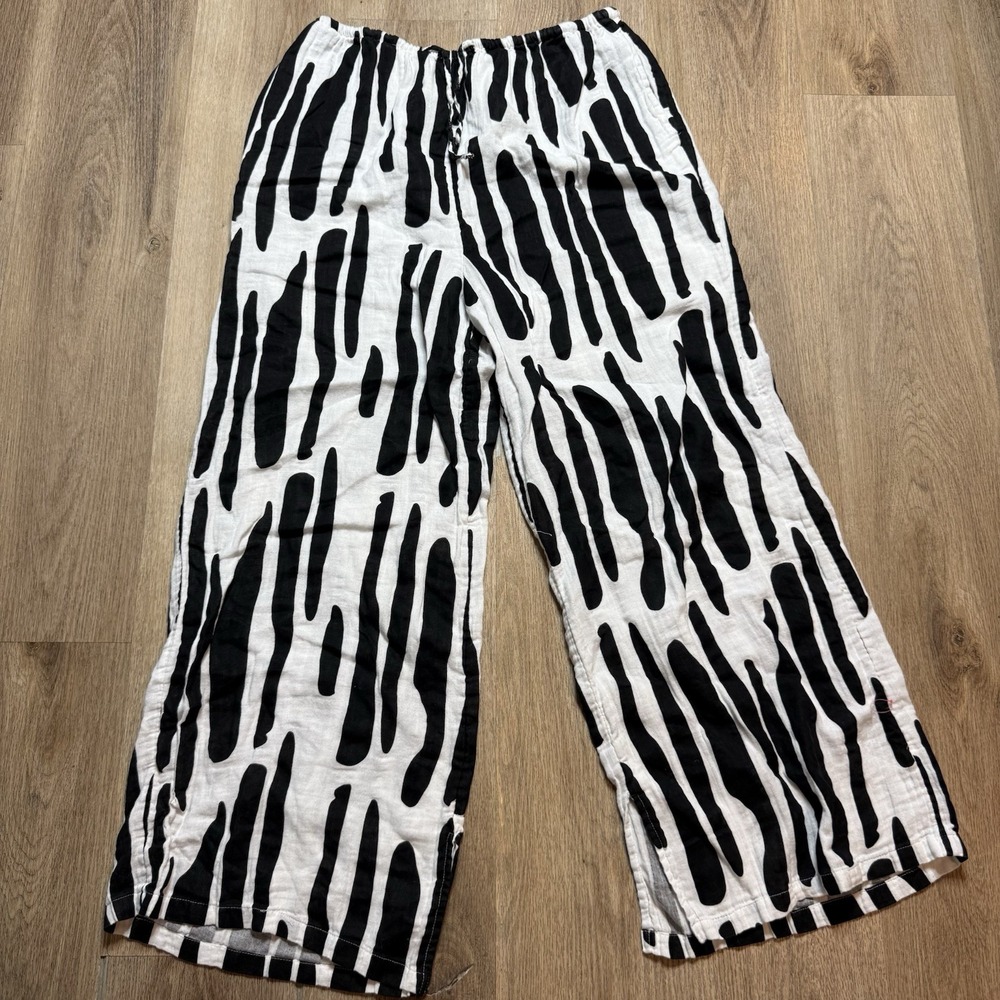 ASOS design Black White Wide Leg High pull-on pants 100% Cotton Size US‎ 10 Slit - Picture 2 of 9
